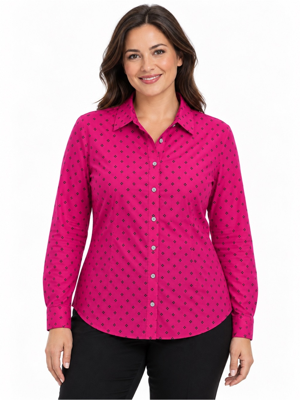 Talbots Magenta Printed Button-Down Shirt